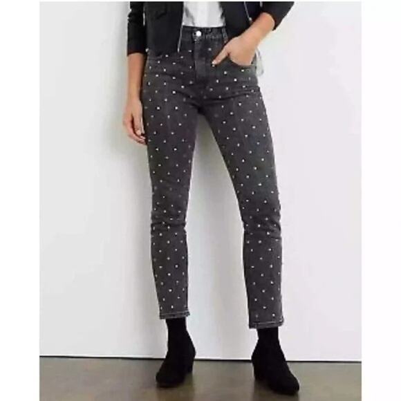Anthropologie PILCRO Black Studded Denim High Rise Slim Jeans Women's Size 26 - Picture 1 of 10